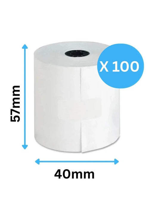 Thermal Till Rolls 57x40 (Box Of 100 Rolls) Card Machine Rolls, 65 GSM, BPA FREE