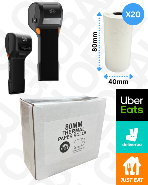 Thermal Till Rolls 80x40 (Box Of 100 Rolls) Just/Uber Eats Rolls 65 GSM, BPA FREE