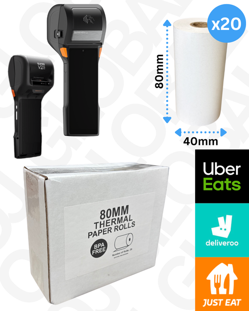 80mm x 40mm Thermal Till Rolls (Box Of 100 Rolls) Just/Uber Eats Rolls 65 GSM, BPA FREE