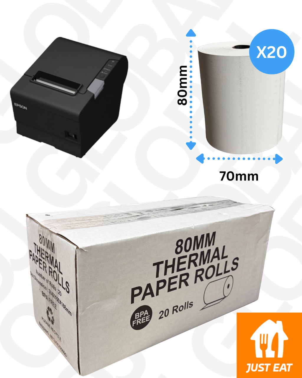Thermal Till Rolls 80x70 (Box Of 20 Rolls) Cash Register Rolls, 65 GSM, BPA FREE